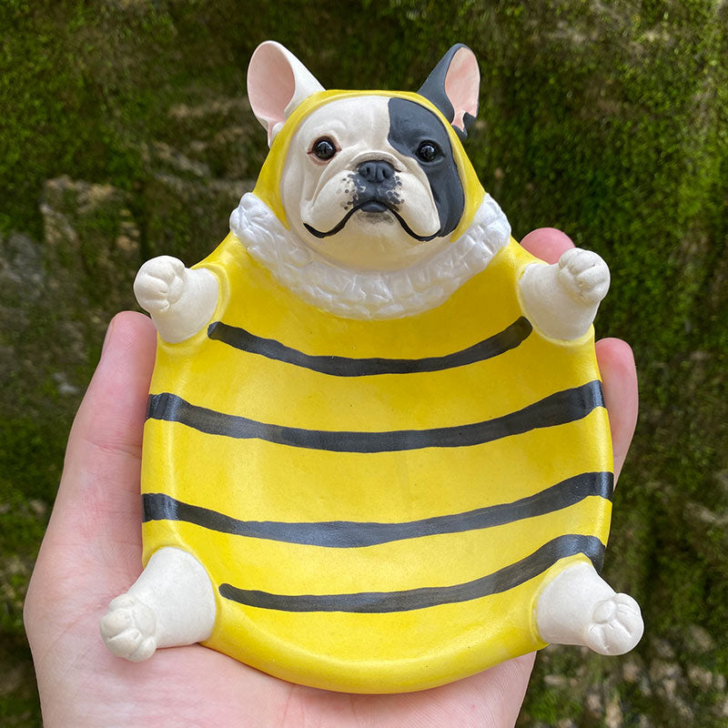 Cute French Bulldog Jewelry Tray Handmade Pottery